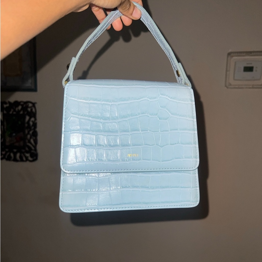 Elegant JW PEI Blue Croc-Embossed Handbag